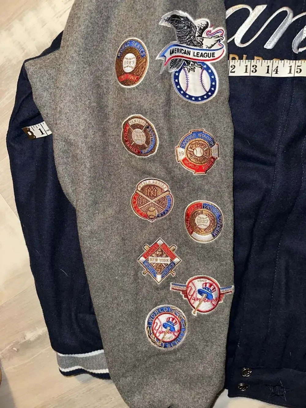 New York Yankees MLB World Series Champions Varsity Jacket with Patchwork Sleeve